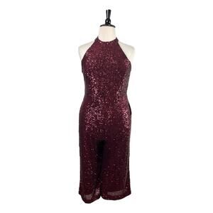 Forest Lily NEW Jumpsuit Sequin Wide Leg Crop Halter Neck Red Women’s Size 14